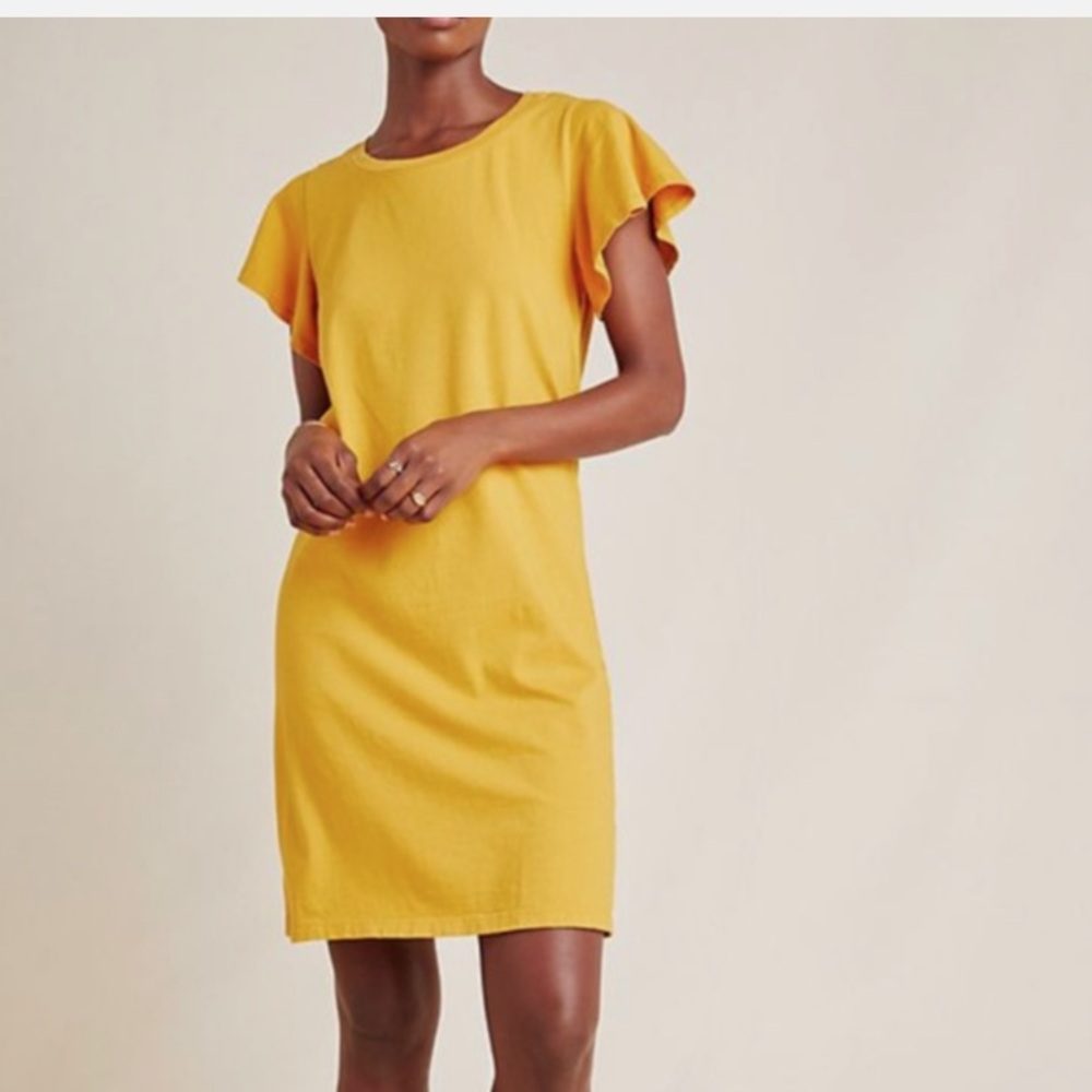 NWOT Anthropologie T. La Flutter Sleeve T-shirt Marigold Yellow Dress M 8 10